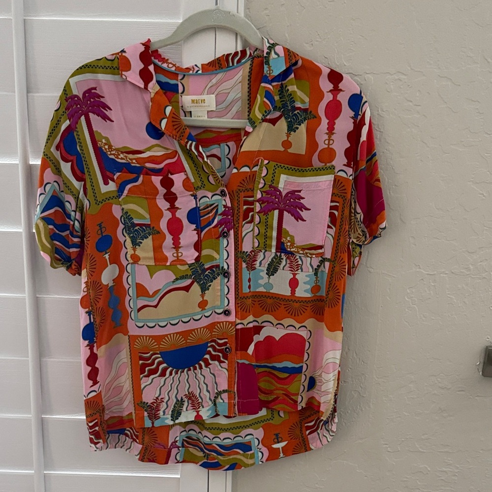 Anthropologie Maeve Multicolor Abstract Shirt